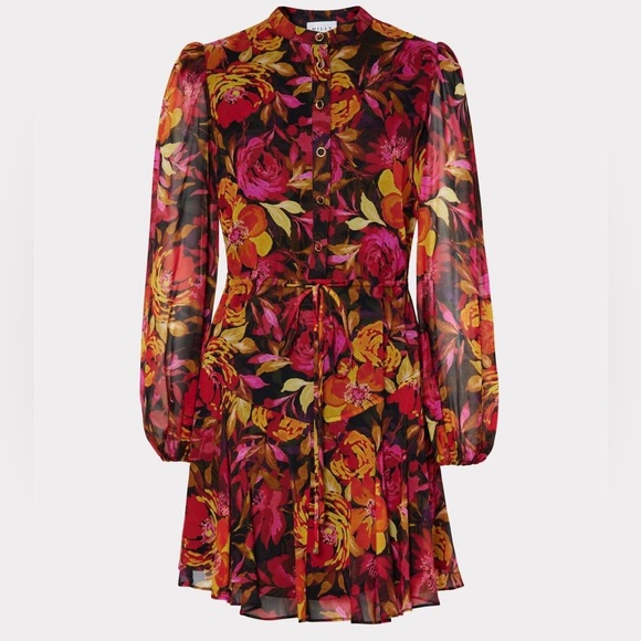 Milly Reina fall foliage Flounce mini Dress in rust multi floral $495 - Picture 1 of 9